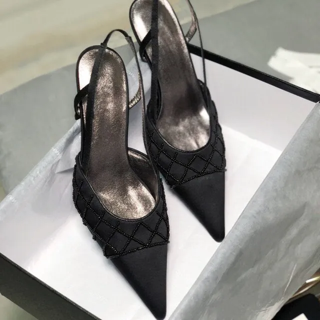 New leather women Handmade beaded high heel sandals