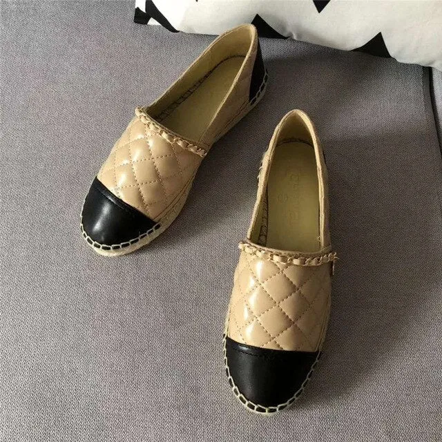 New Women Espadrilles Shoes Flat Genuine Leather Shoes Woman Casual Loafers Top Quality Spring Autumn Big Size 35-41