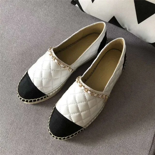 New Women Espadrilles Shoes Flat Genuine Leather Shoes Woman Casual Loafers Top Quality Spring Autumn Big Size 35-41