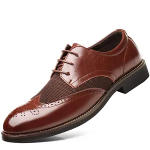 Non Skid Mens Brown Premium Leather Dress Shoes -Oxford Lace Up Style Walking Shoes