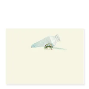 NOTE CARD  - FD - SEA GLASS BOTTLE  AND CRAB SINGLE CARD