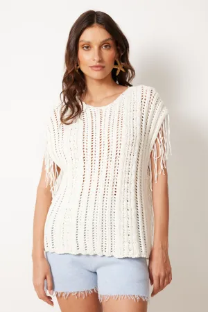 NotShy Cotton Fringe Knit Vest in Ecru
