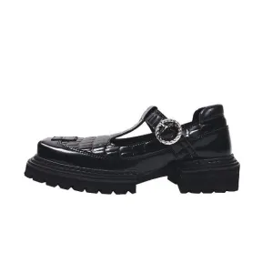 Office Lady Square Toe T-Tied Black Mary Jane Shoes