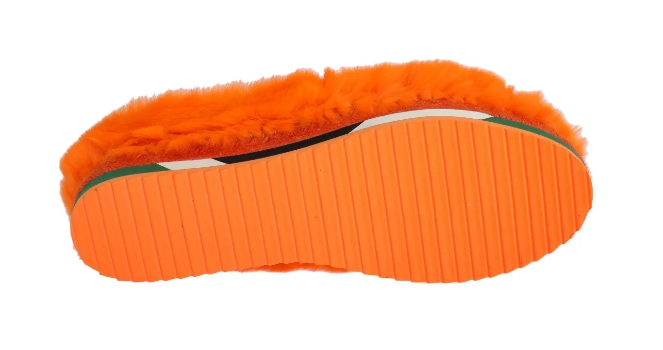 Orange Rabbit Fur Espadrilles Loafers