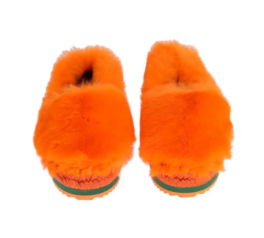 Orange Rabbit Fur Espadrilles Loafers