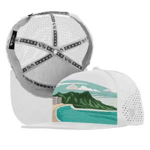 Performance Flat Bill Snapback | Diamond Head View | White PreOrder