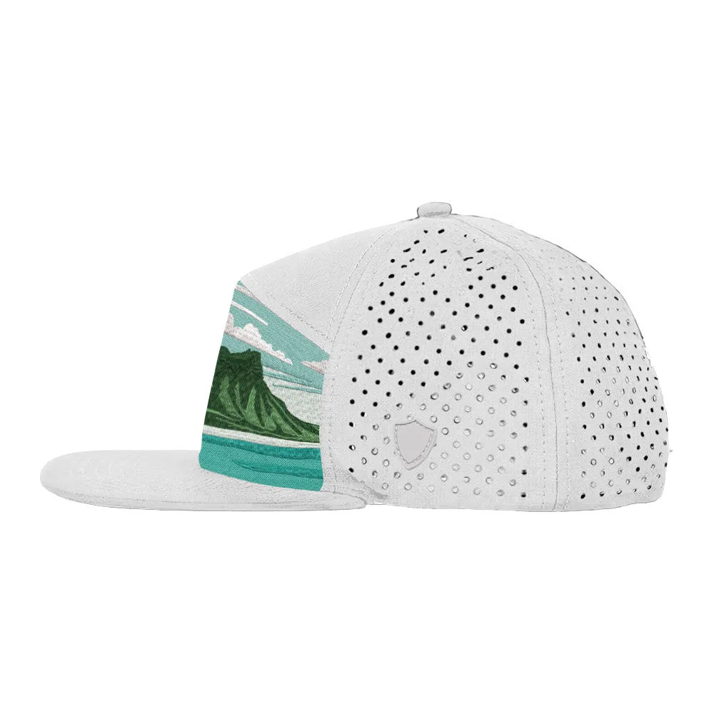 Performance Flat Bill Snapback | Diamond Head View | White PreOrder