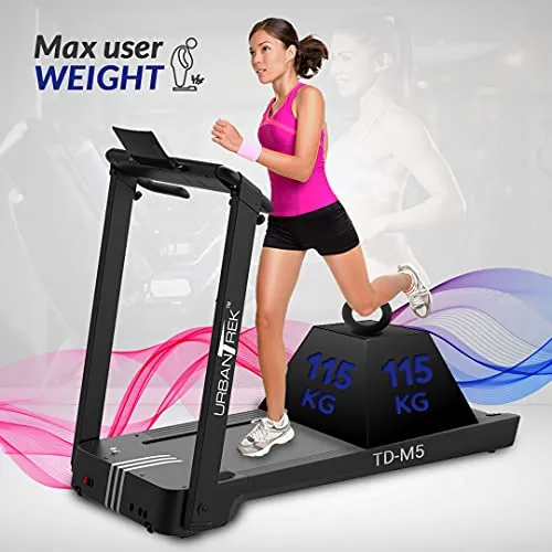 PowerMax Fitness TD-M5 2.5HP (5HP Peak) Pre-installed Motorized Steel Treadmill, Home Use & Automatic Lubrication (Black)