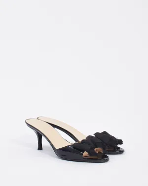 Prada Black Patent Leather Bow Kitten Heel Mule Pumps - 38.5