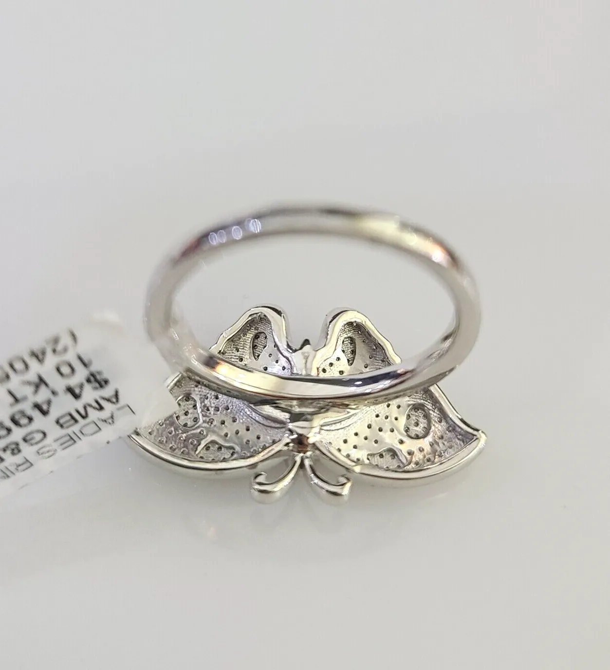 Real 10k Butterfly Diamond Ladies Ring Women Casual 10Kt White Gold