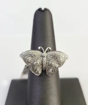 Real 10k Butterfly Diamond Ladies Ring Women Casual 10Kt White Gold