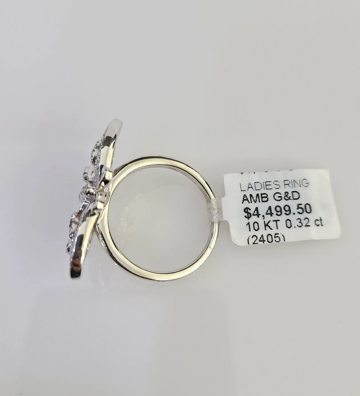Real 10k Butterfly Diamond Ladies Ring Women Casual 10Kt White Gold