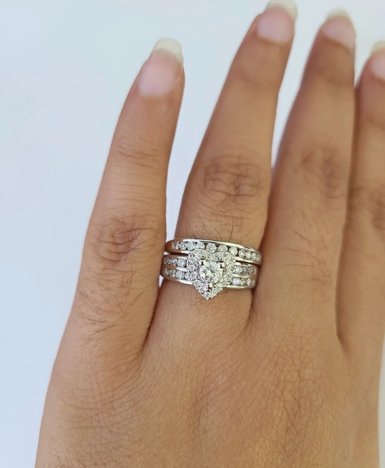 REAL 14k Diamond Ring White Gold Ladies Men Trio SET Wedding Engagement Genuine