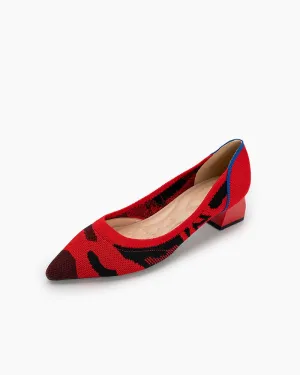 Red & Black Pattern Pointed-Toe Chunky Heels