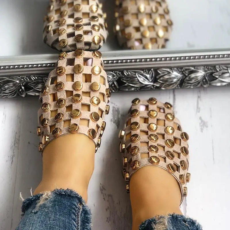Rivet Hollow Out Non-Slip Flat Sandals