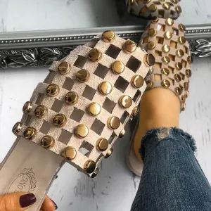 Rivet Hollow Out Non-Slip Flat Sandals