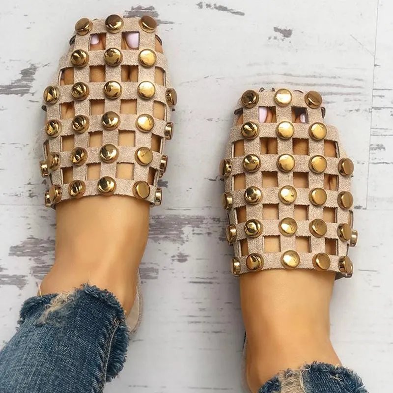 Rivet Hollow Out Non-Slip Flat Sandals