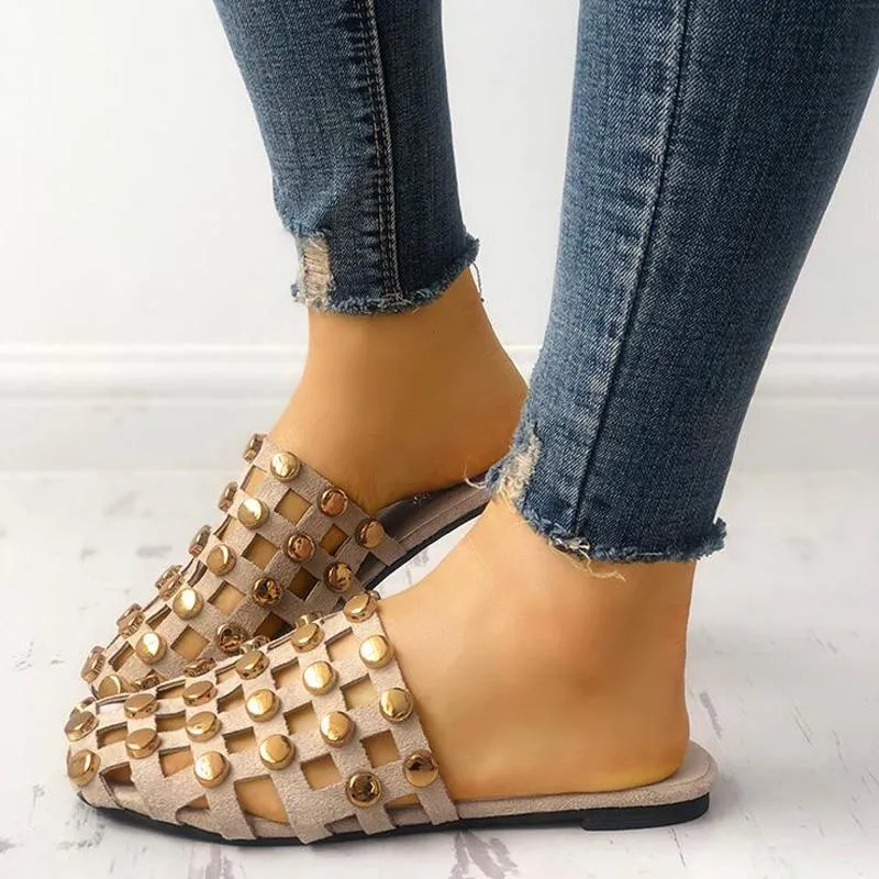 Rivet Hollow Out Non-Slip Flat Sandals