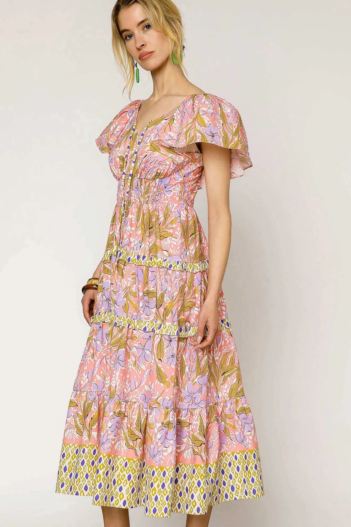 Ruffle Sleeve Smocked Dress