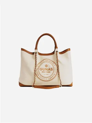 Ruth Slogan Canvas Vegan Tote | Off White & Tan