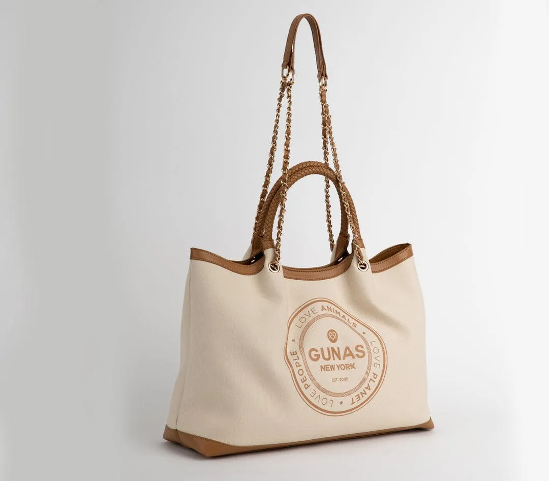 Ruth Slogan Canvas Vegan Tote | Off White & Tan