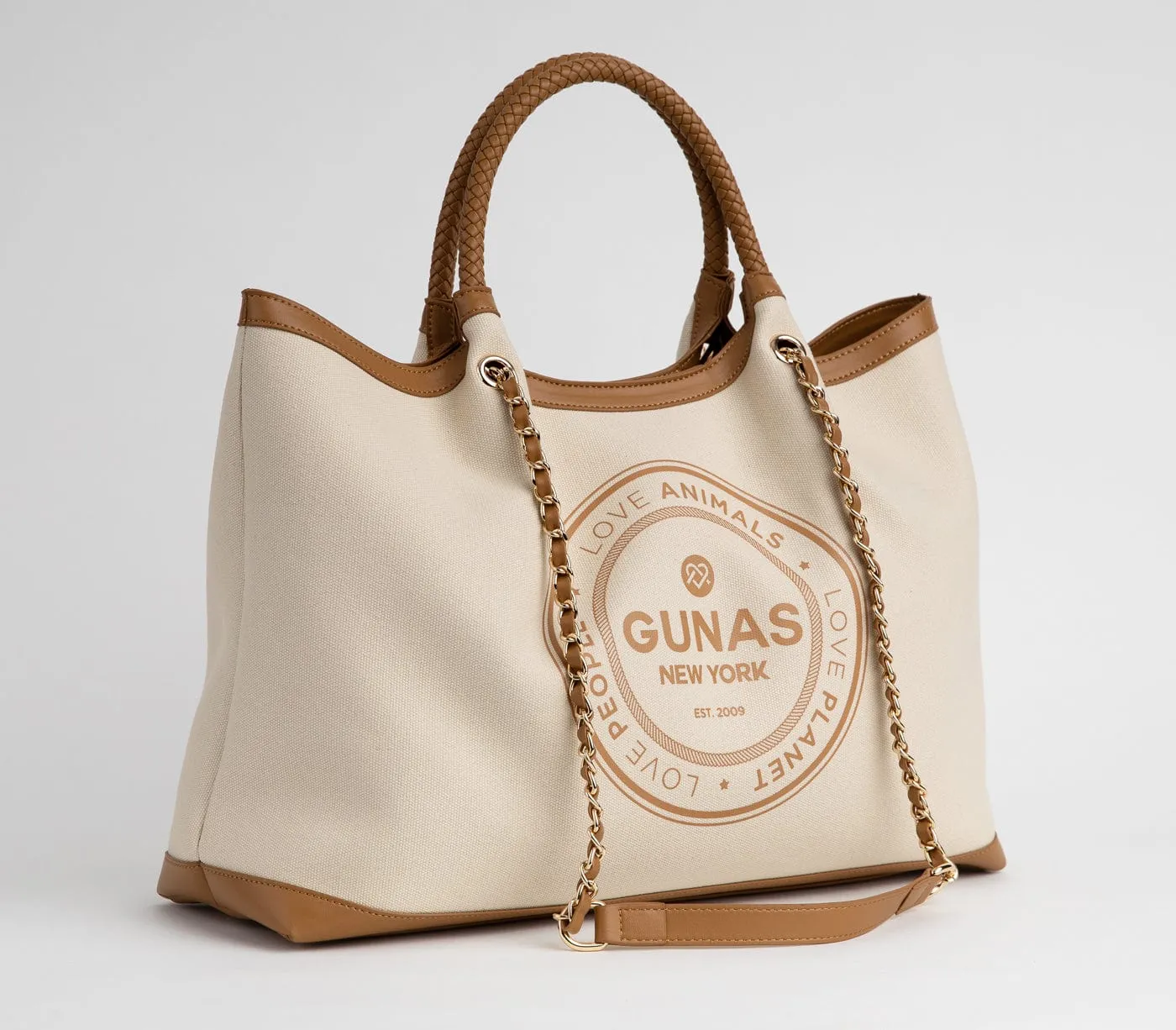 Ruth Slogan Canvas Vegan Tote | Off White & Tan