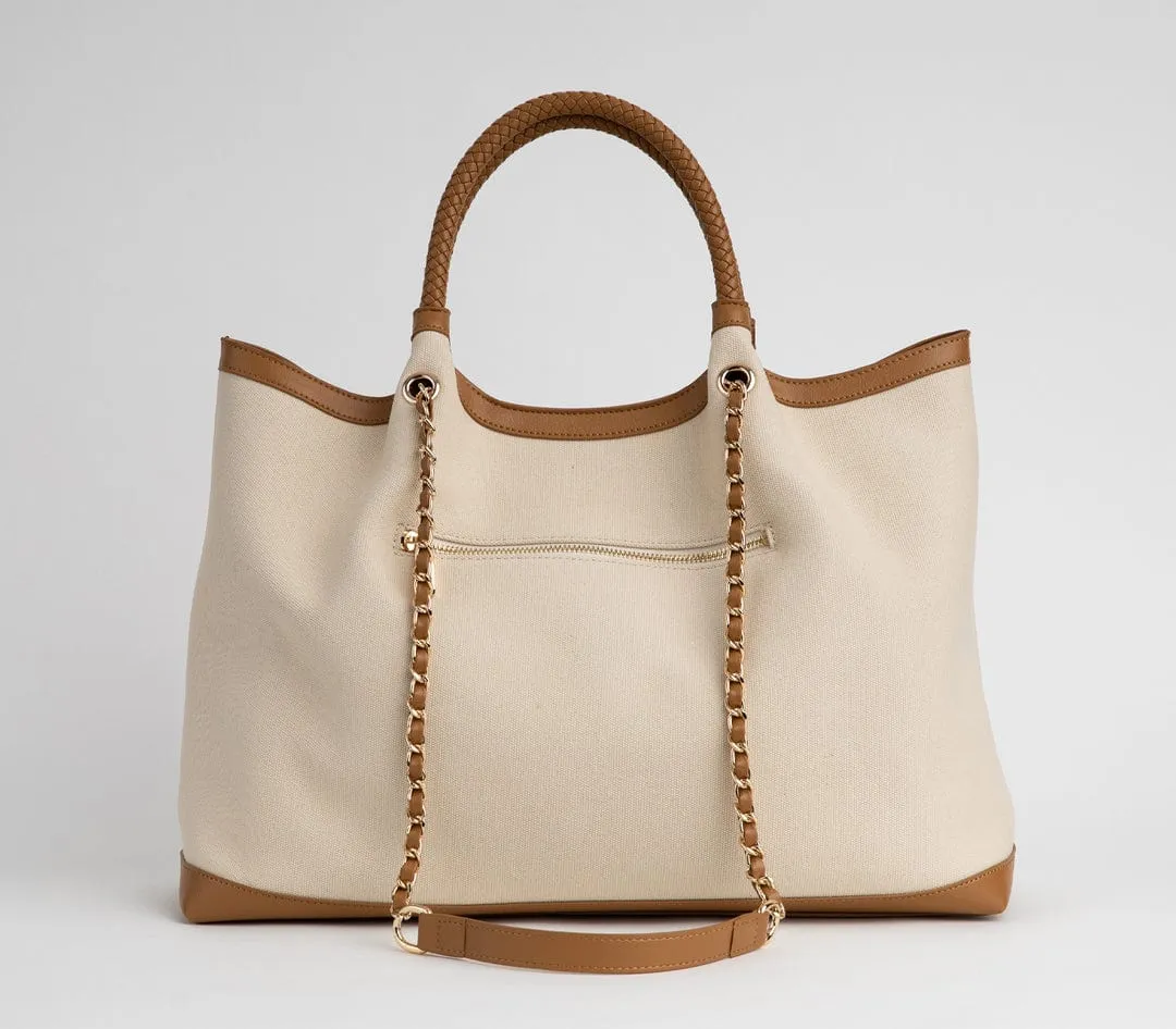 Ruth Slogan Canvas Vegan Tote | Off White & Tan