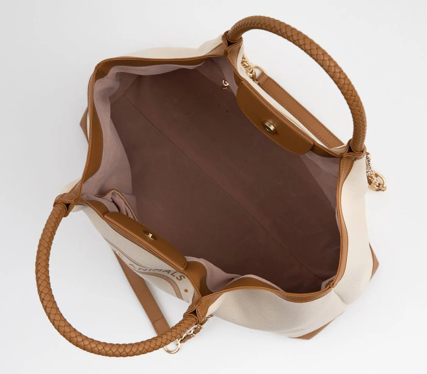 Ruth Slogan Canvas Vegan Tote | Off White & Tan
