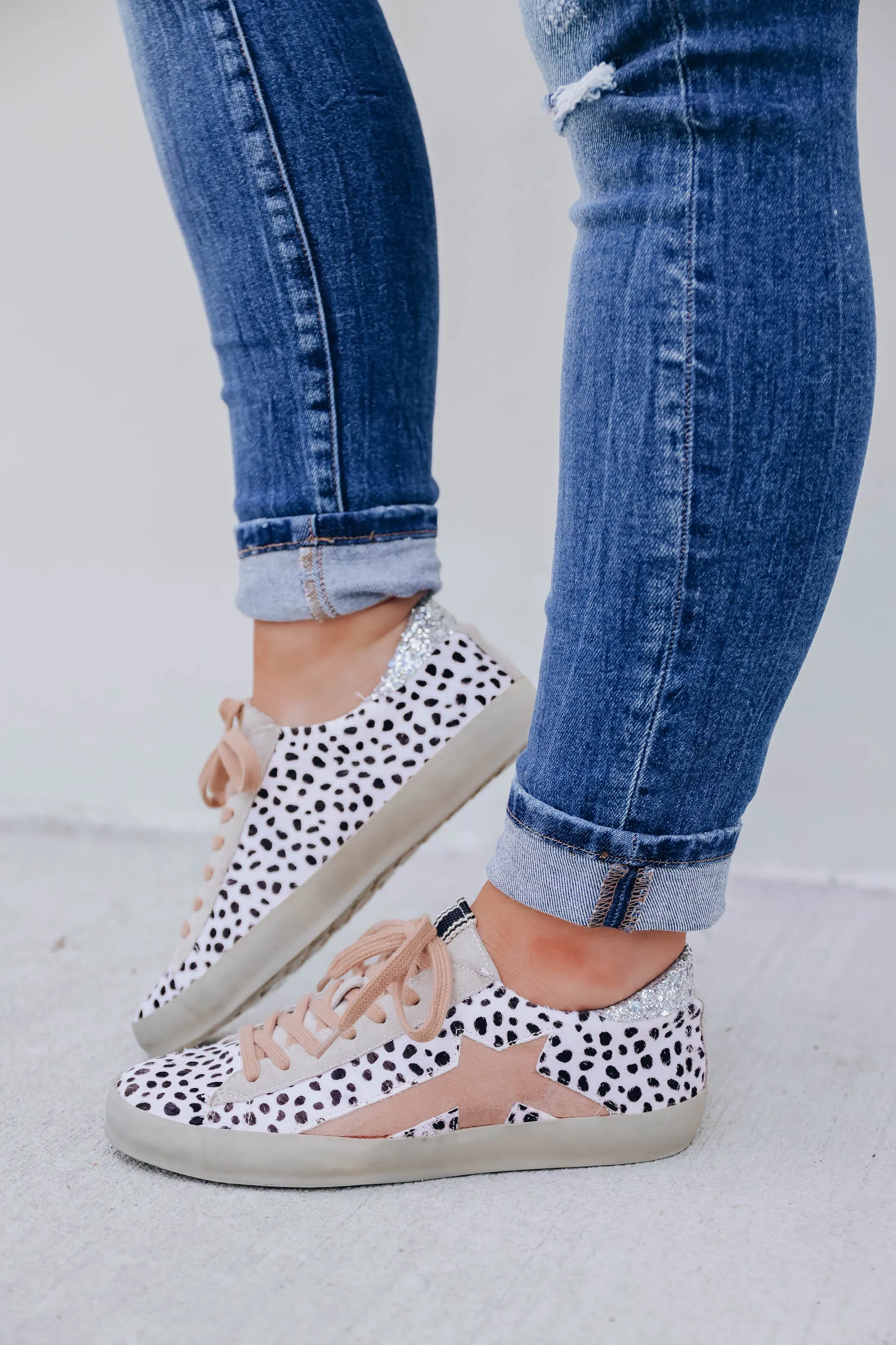 Sabrina Glitter Sneakers by ShuShop - White Cheetah