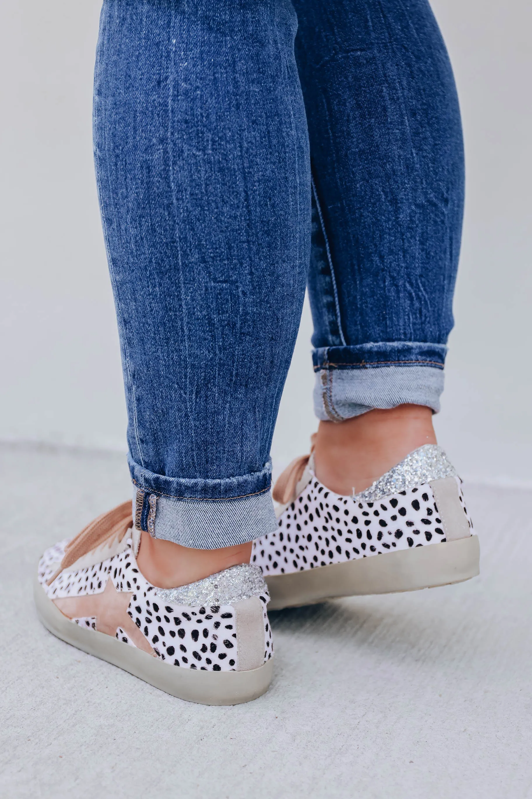 Sabrina Glitter Sneakers by ShuShop - White Cheetah