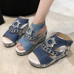 Sandals Women Newspaper Wedges Heeled Slippers