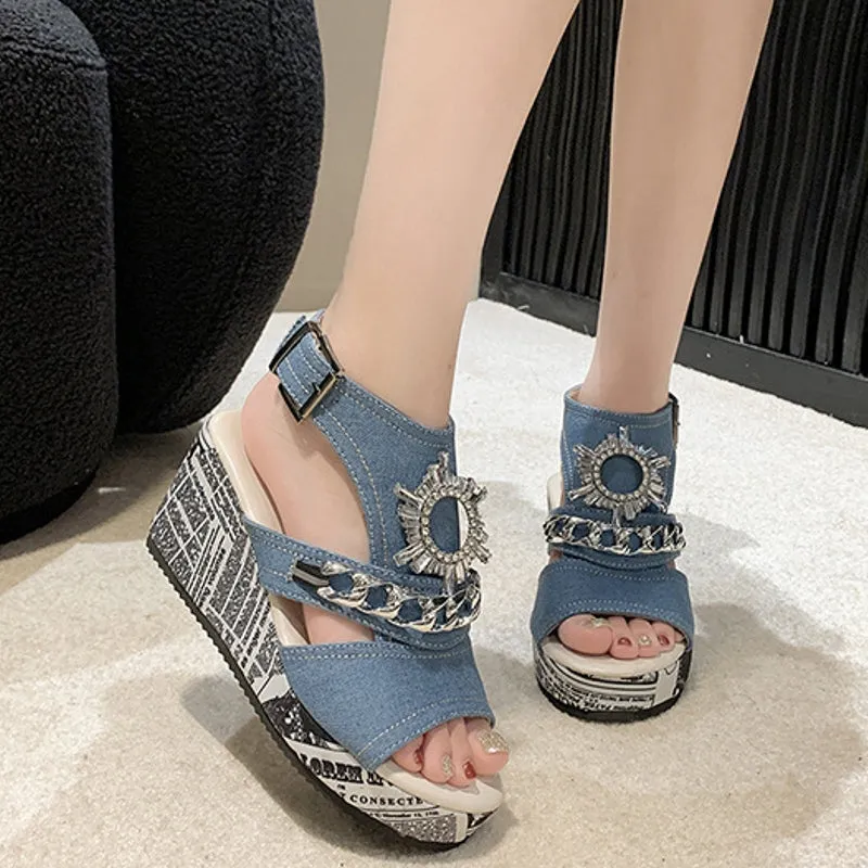 Sandals Women Newspaper Wedges Heeled Slippers