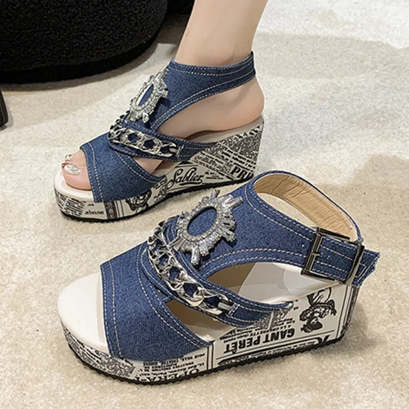 Sandals Women Newspaper Wedges Heeled Slippers