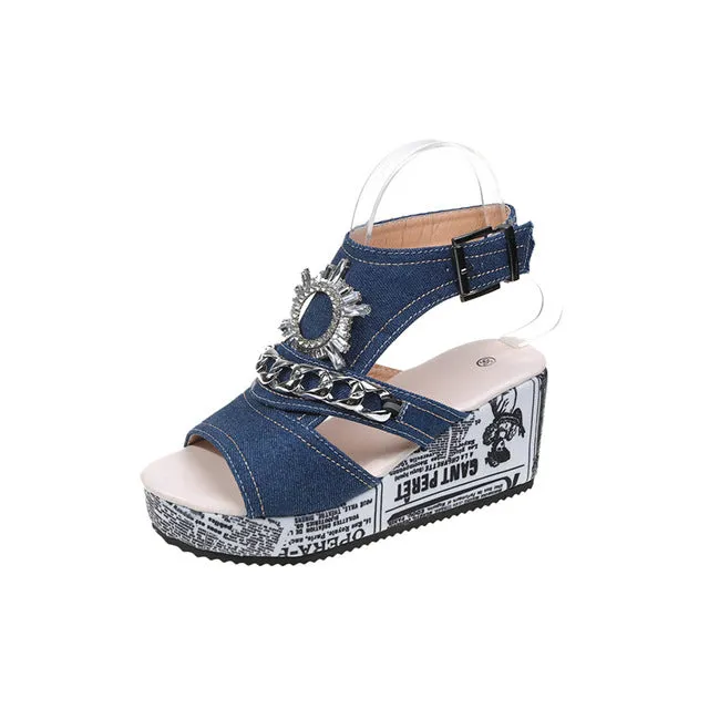 Sandals Women Newspaper Wedges Heeled Slippers