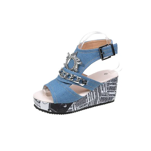 Sandals Women Newspaper Wedges Heeled Slippers