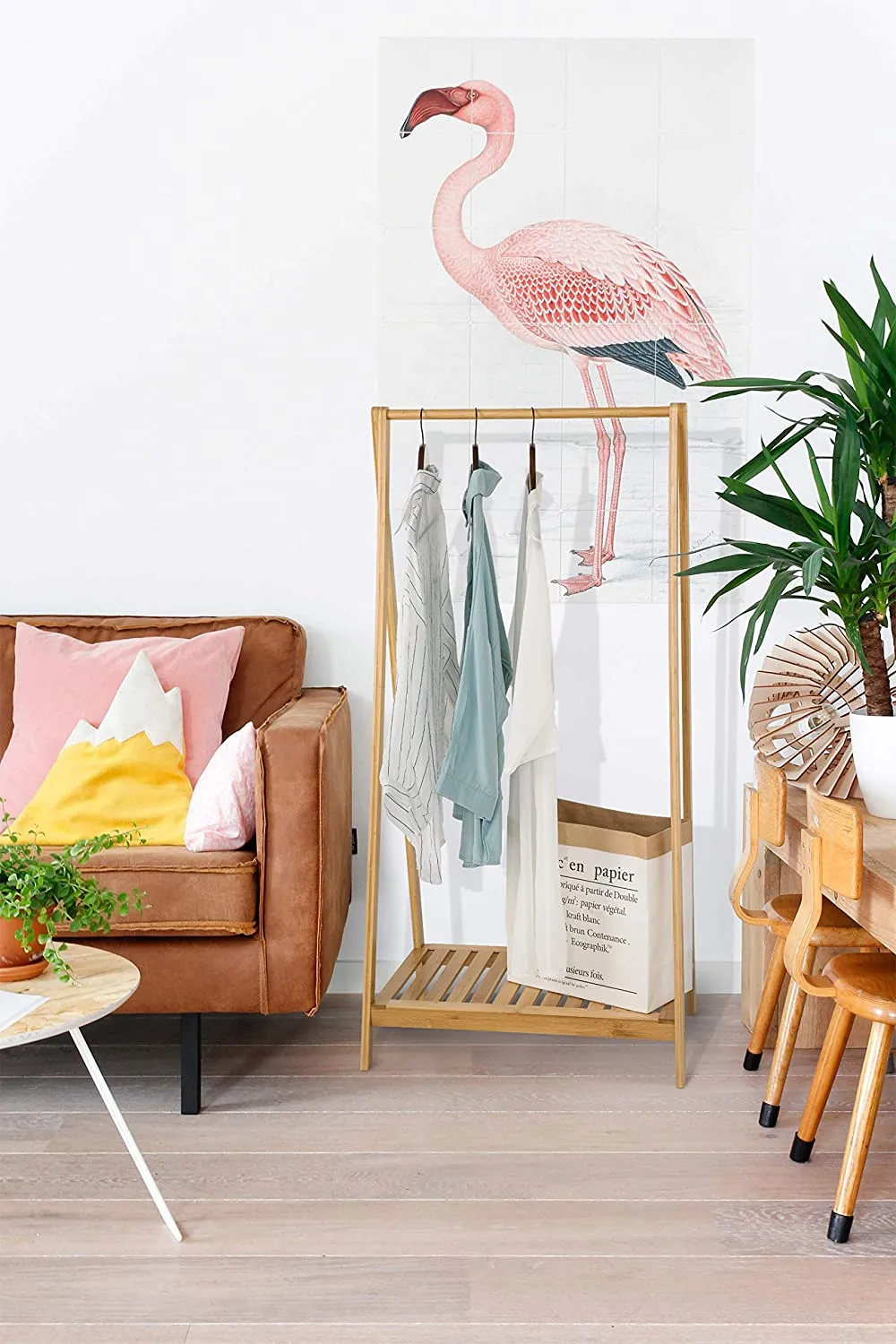 Scandi Design 100% Eco Bamboo Wood |  Freestanding Dressing Rail with Shelf  | Natural | 1.2m High