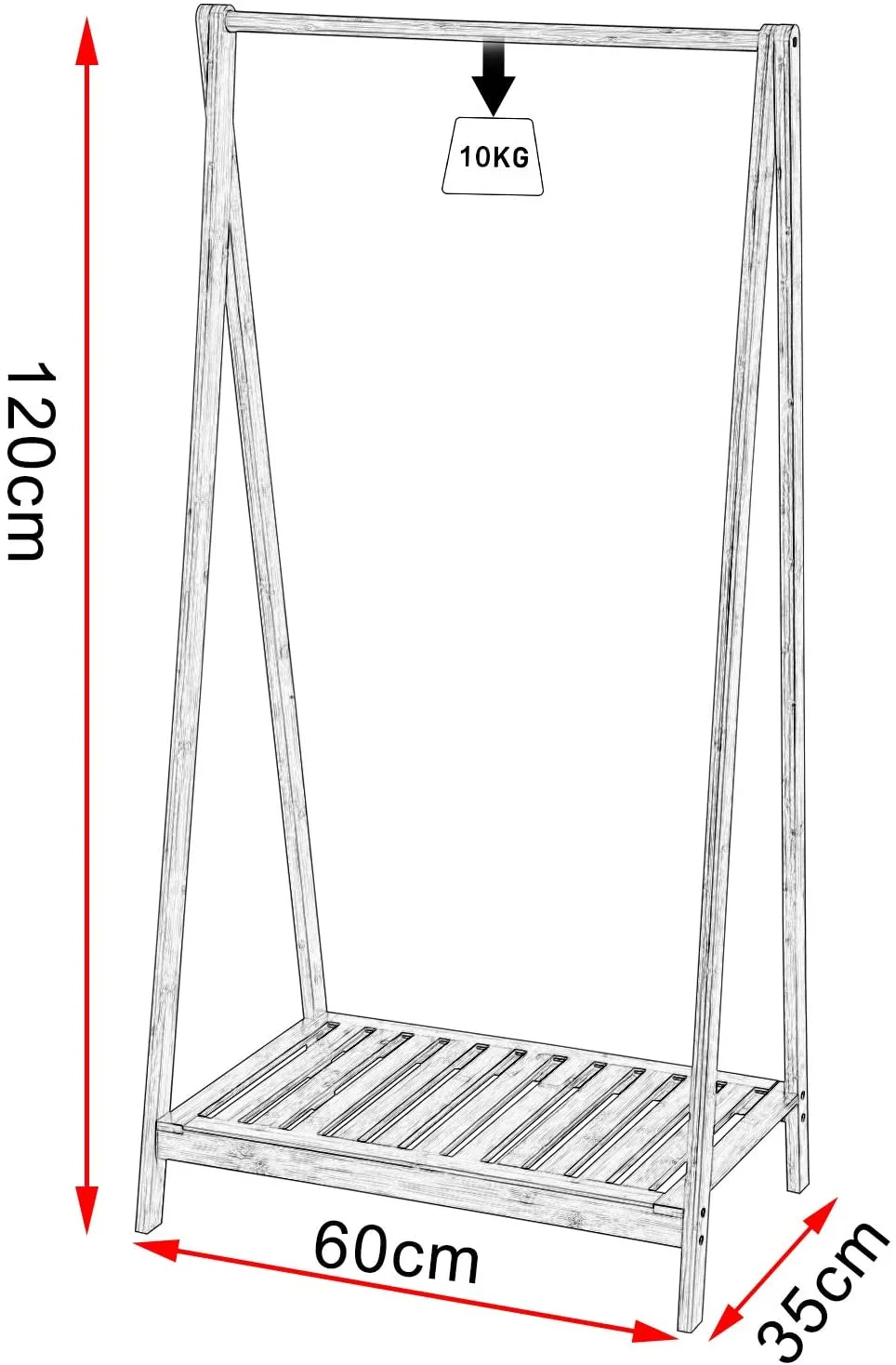 Scandi Design 100% Eco Bamboo Wood |  Freestanding Dressing Rail with Shelf  | Natural | 1.2m High