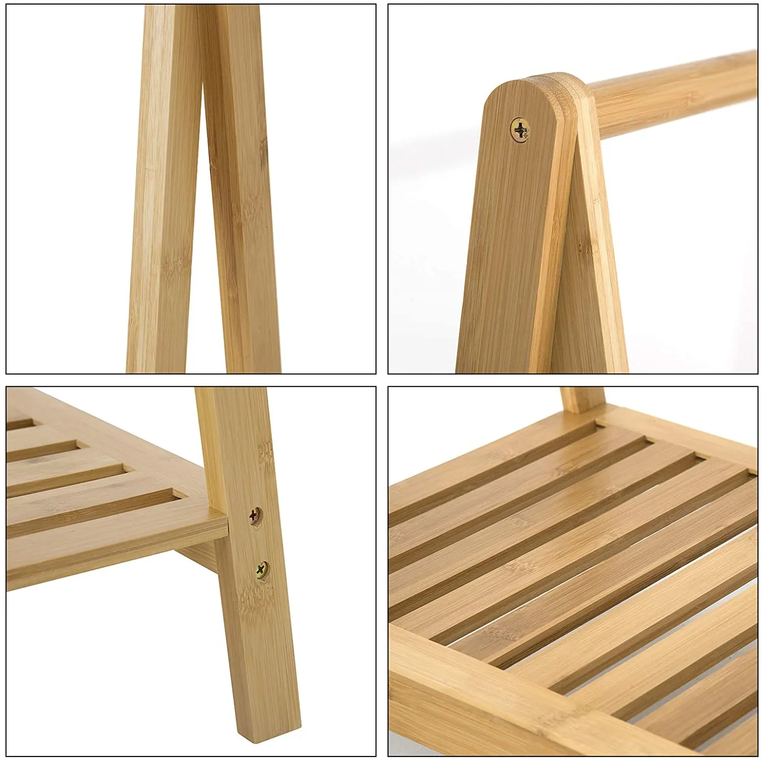Scandi Design 100% Eco Bamboo Wood |  Freestanding Dressing Rail with Shelf  | Natural | 1.2m High