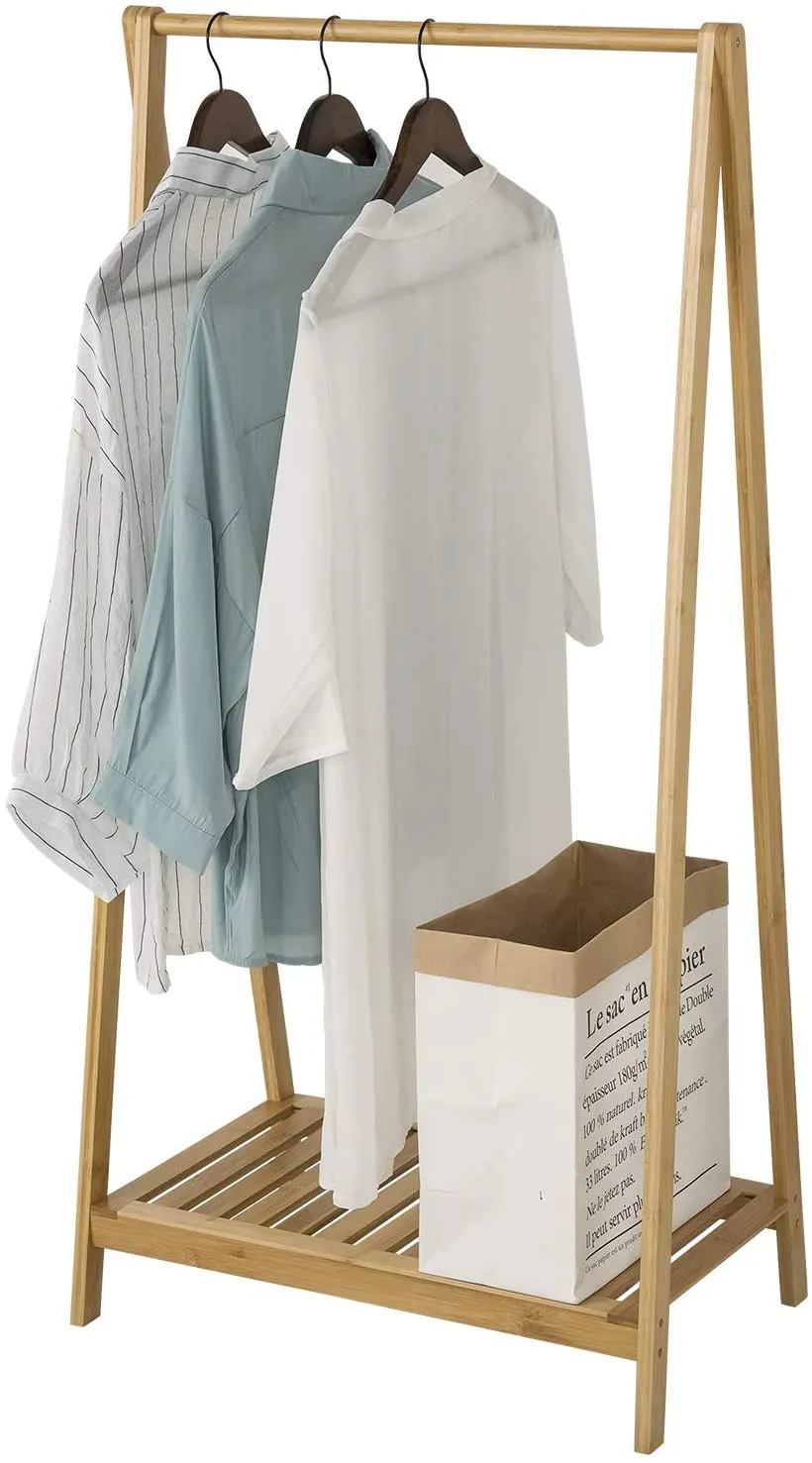 Scandi Design 100% Eco Bamboo Wood |  Freestanding Dressing Rail with Shelf  | Natural | 1.2m High