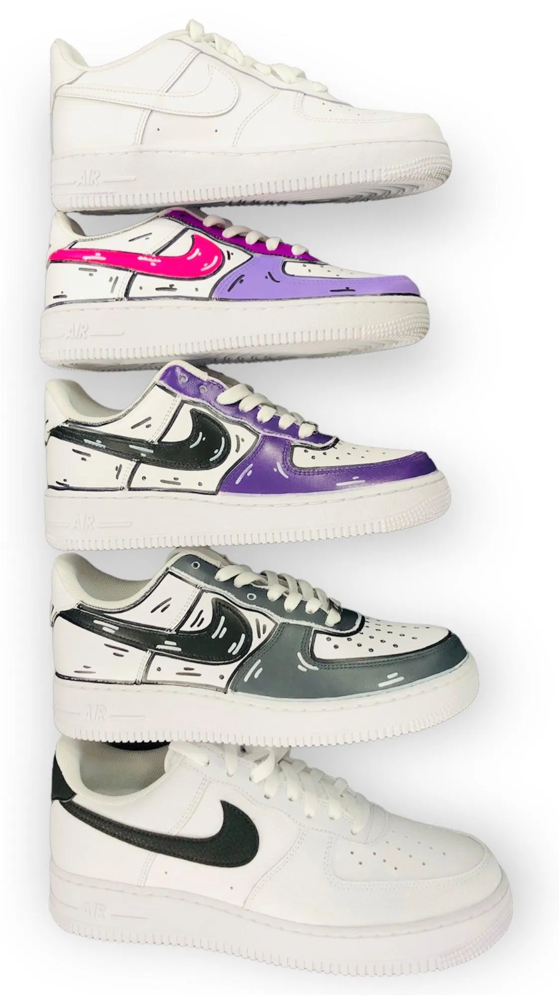 SCARPE NIKE AIR FORCE 1 LE SNEAKERS BIANCA ONE WHITE CUSTOM GRAY