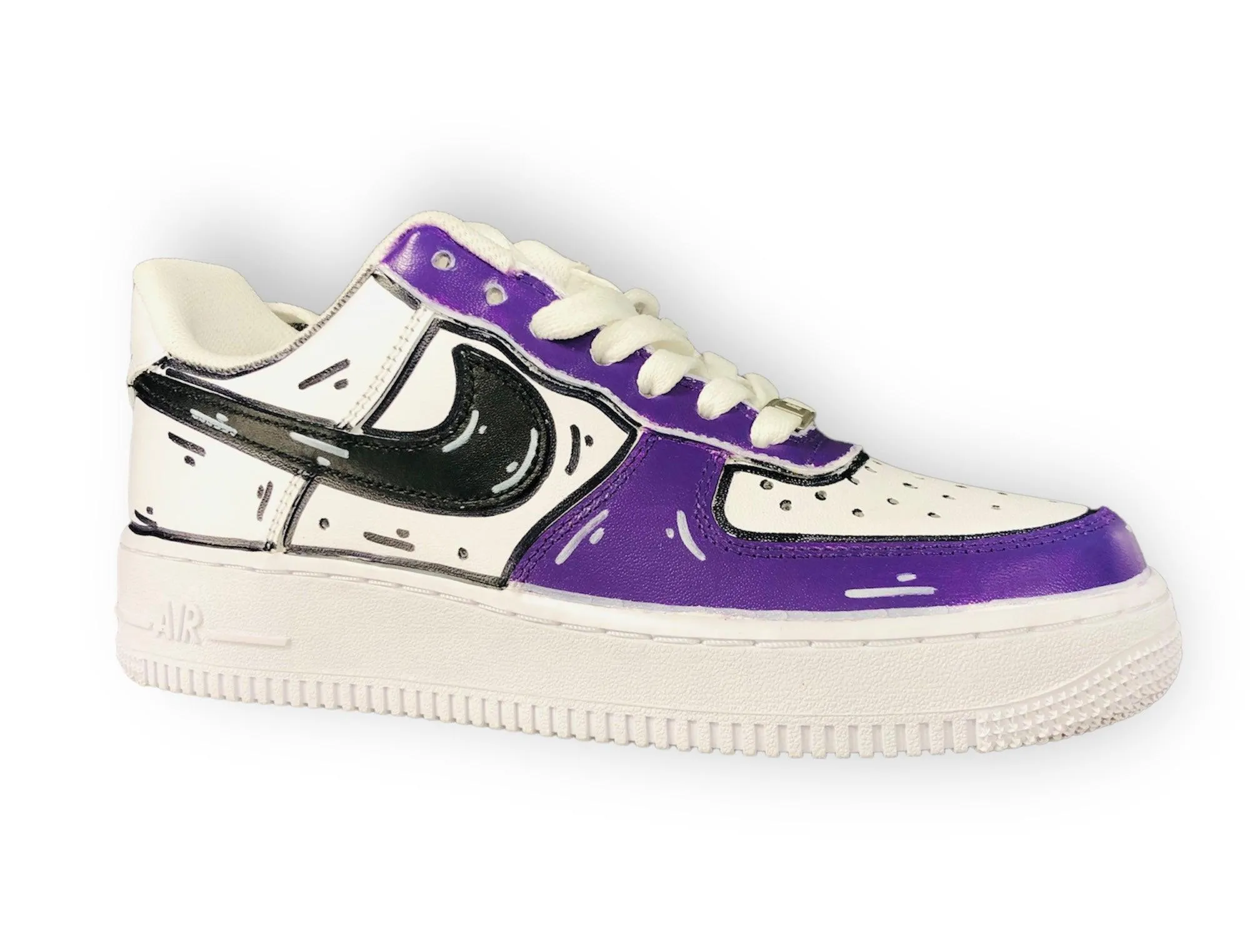 SCARPE NIKE AIR FORCE 1 LE SNEAKERS BIANCA ONE WHITE CUSTOM VIOLA