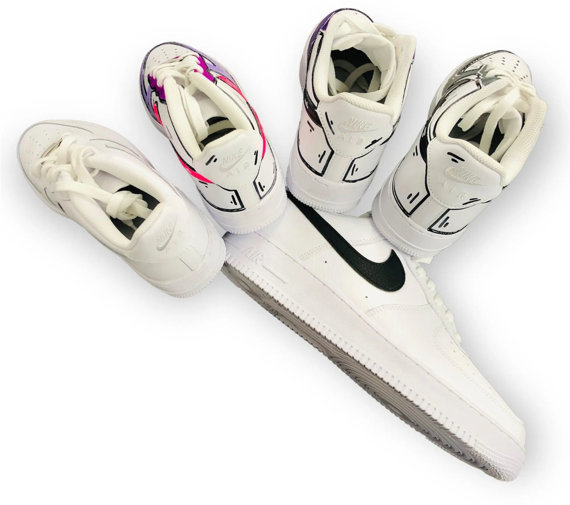 SCARPE NIKE AIR FORCE 1 LE SNEAKERS BIANCA ONE WHITE CUSTOM VIOLA