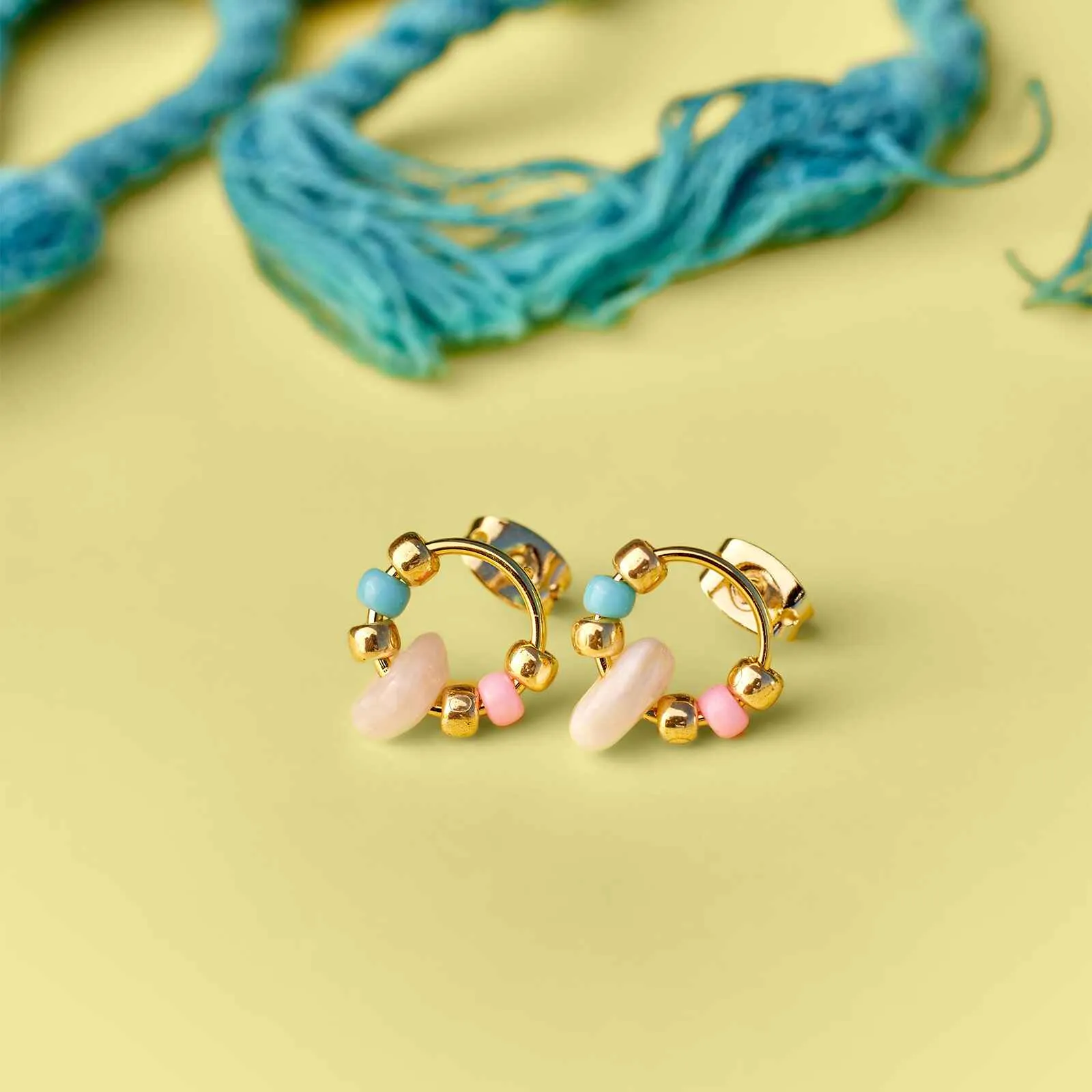 Seed Bead and Shell Stud Earrings