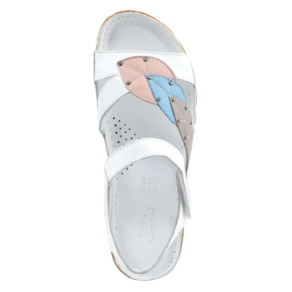 Spring Step Shoes Leaf Women's White Multi Quarter Strap Sandals