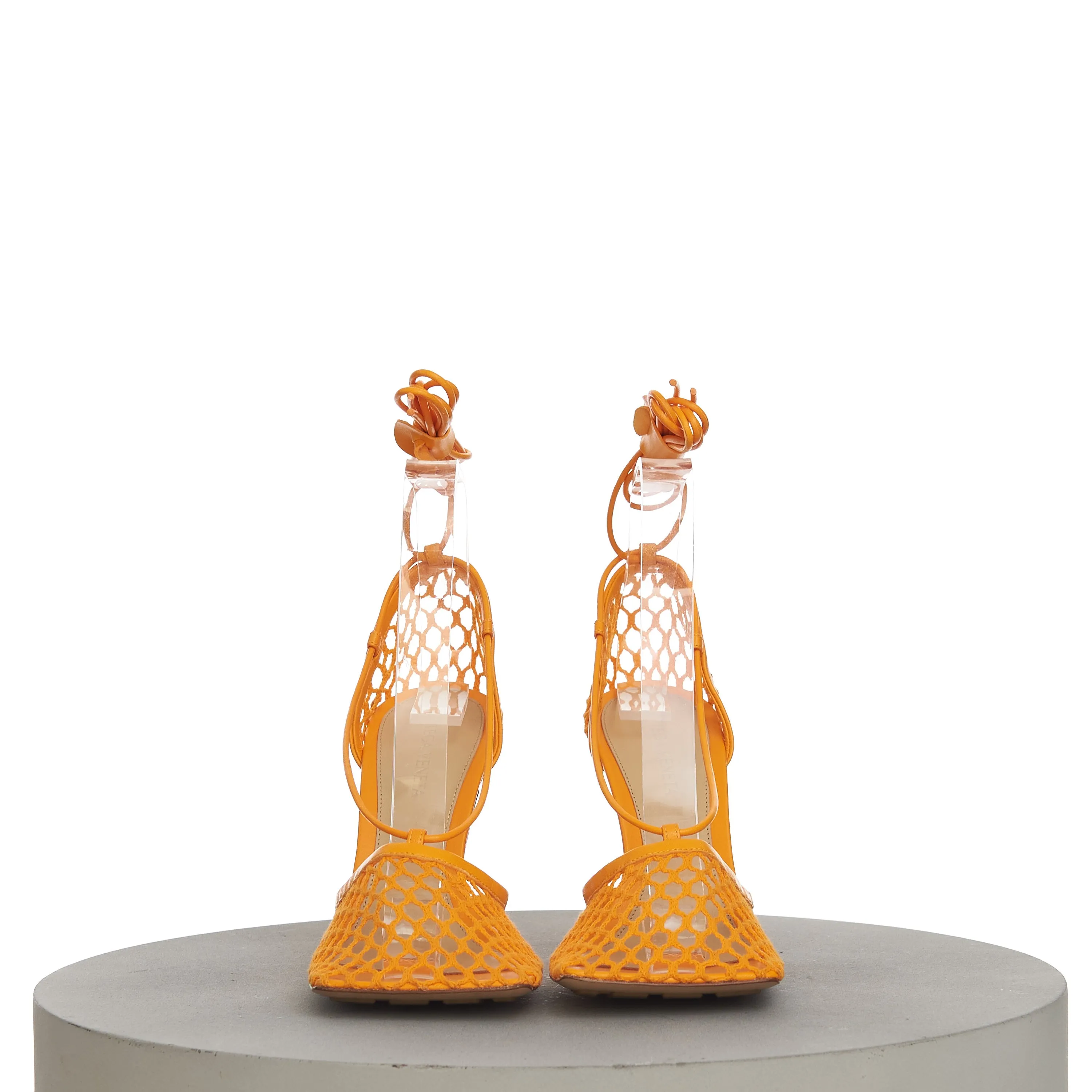 Stretch Sandals In Tangerine Orange Mesh & Leather