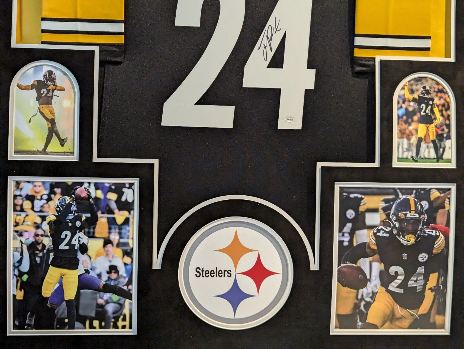 SUEDE FRAMED PITTSBURGH STEELERS JOEY PORTER JR AUTOGRAPHED JERSEY JSA COA