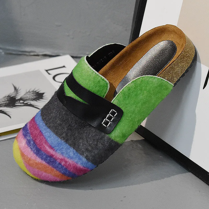 Suede Thick-soled Sandals Muller Shoes Rainbow Flat