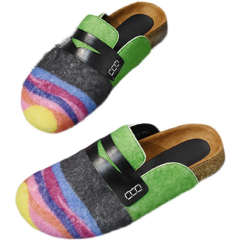 Suede Thick-soled Sandals Muller Shoes Rainbow Flat