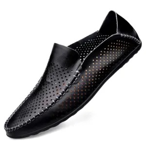 Summer Hollow Genuine Leather Shoes Men Comfortable Mesh Loafers