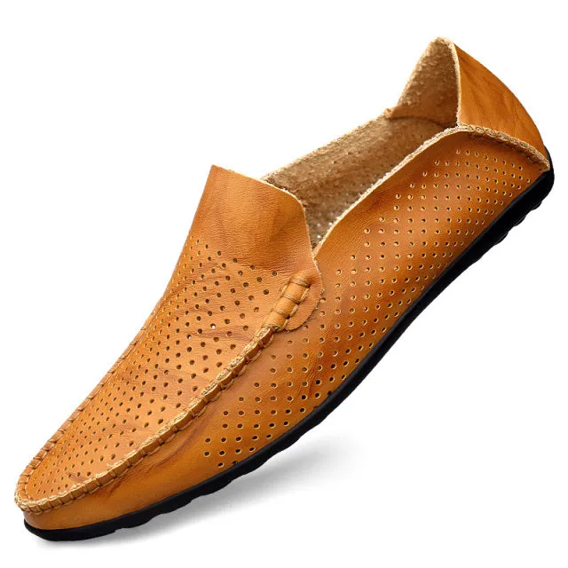 Summer Hollow Genuine Leather Shoes Men Comfortable Mesh Loafers